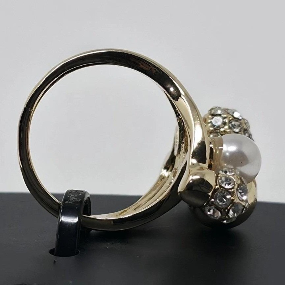 INC International Concepts Gold Tone Pearl Crystal Orb Ring Size 9 New with Tag - Picture 4 of 5